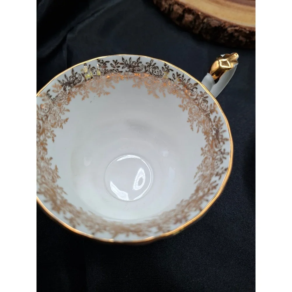 Royal Albert Grandmother Teacup and Saucer Set Gold Filigree Bone China England